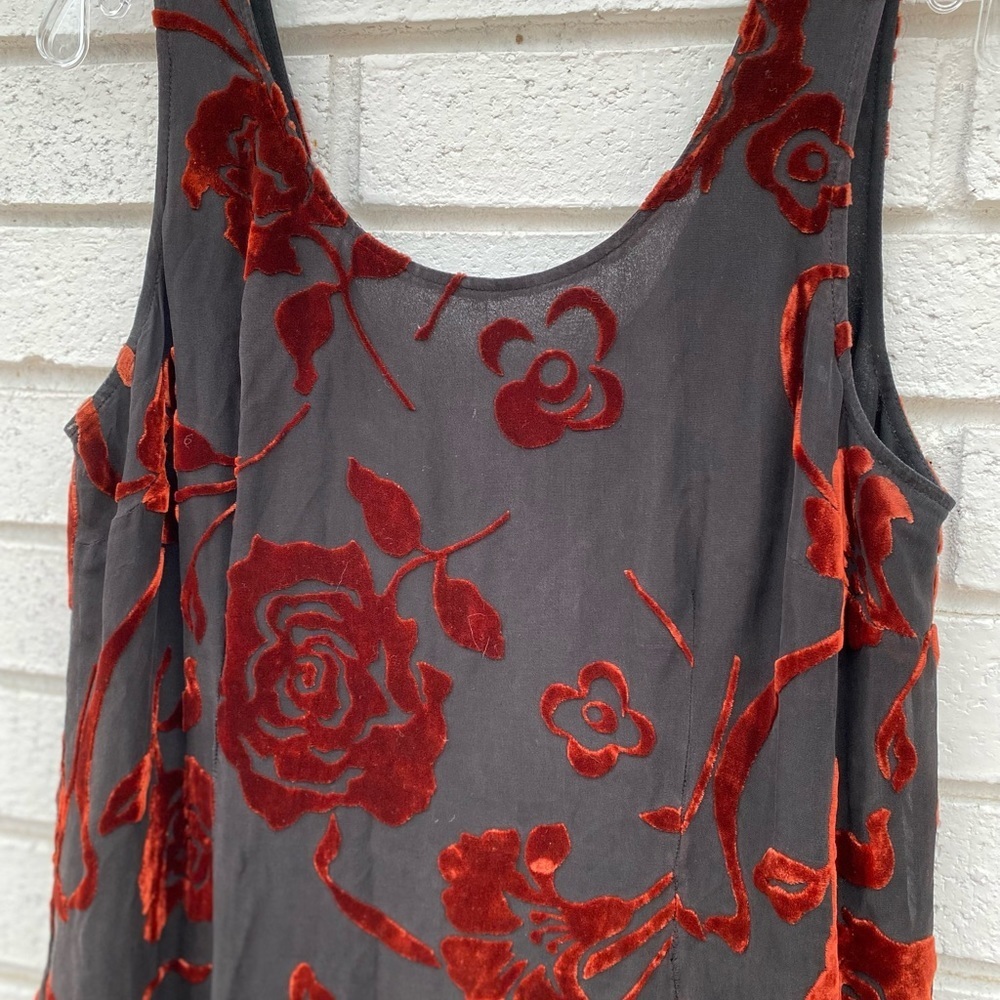 Laura Ashley | Rust Velvet & Black Sheer Maxi Dress 12